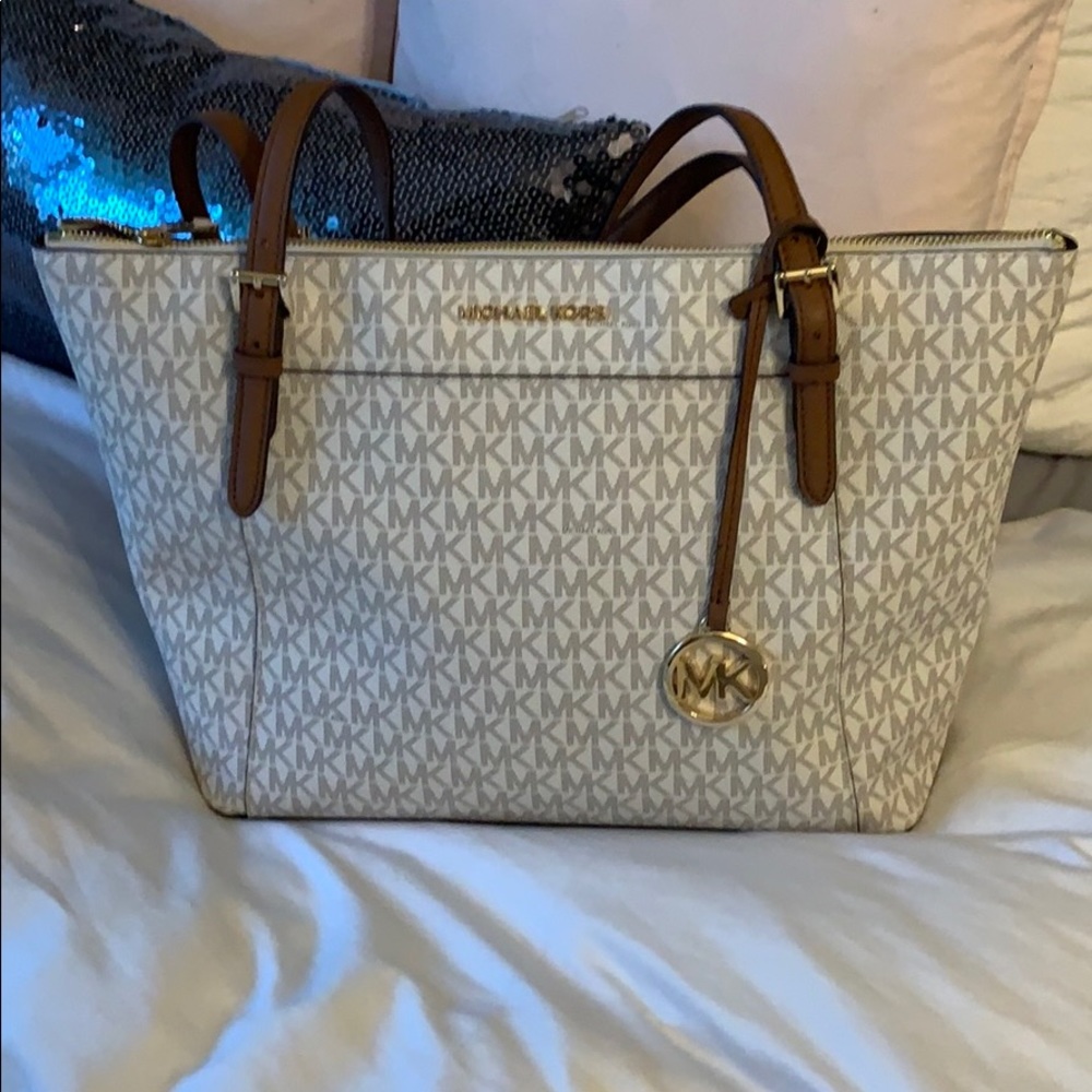 Michael Kors White and Brown Tote Bag